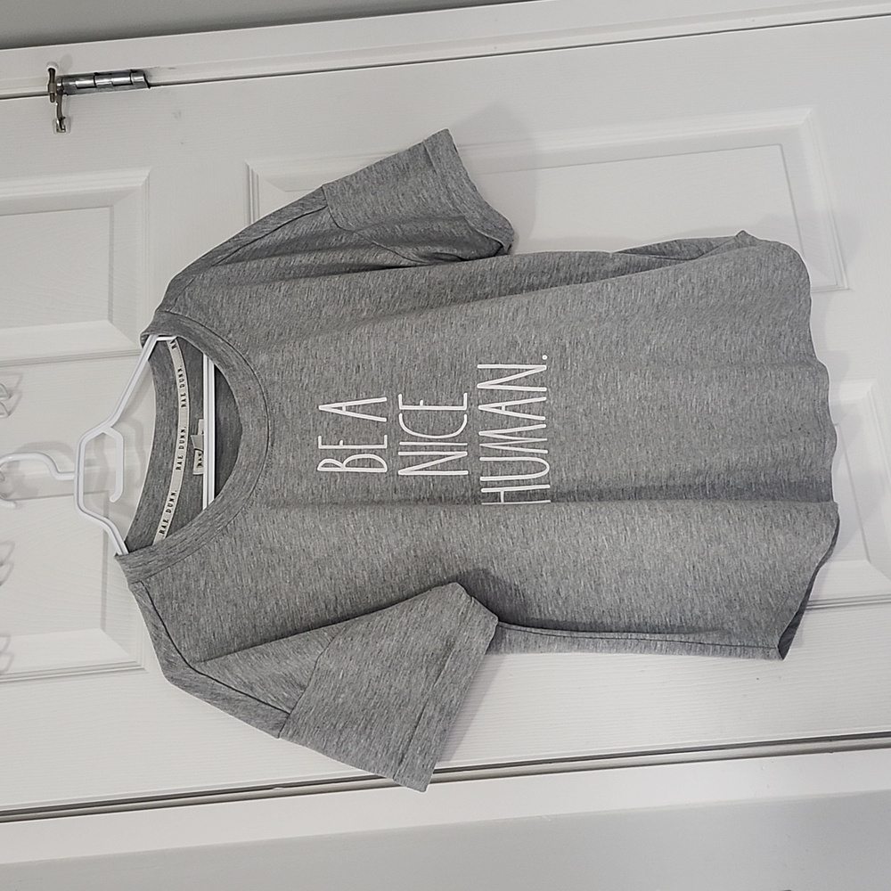 Rae Dunn Be a Nice Human graphic short sleeve sweatshirt with cuffed sleeves